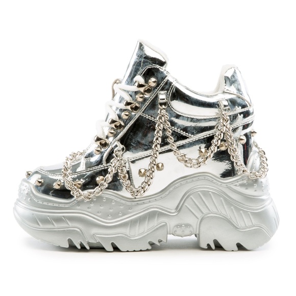 ANTHONY WANG silver space candy dollskill hidden heel platform sneaker shoe edm - Picture 7 of 8